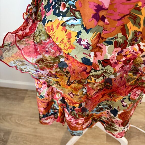 SUNDANCE Havana 100% Silk Floral Ruffled Dress V Neck Sleeveless Size 4 - Picture 6 of 16